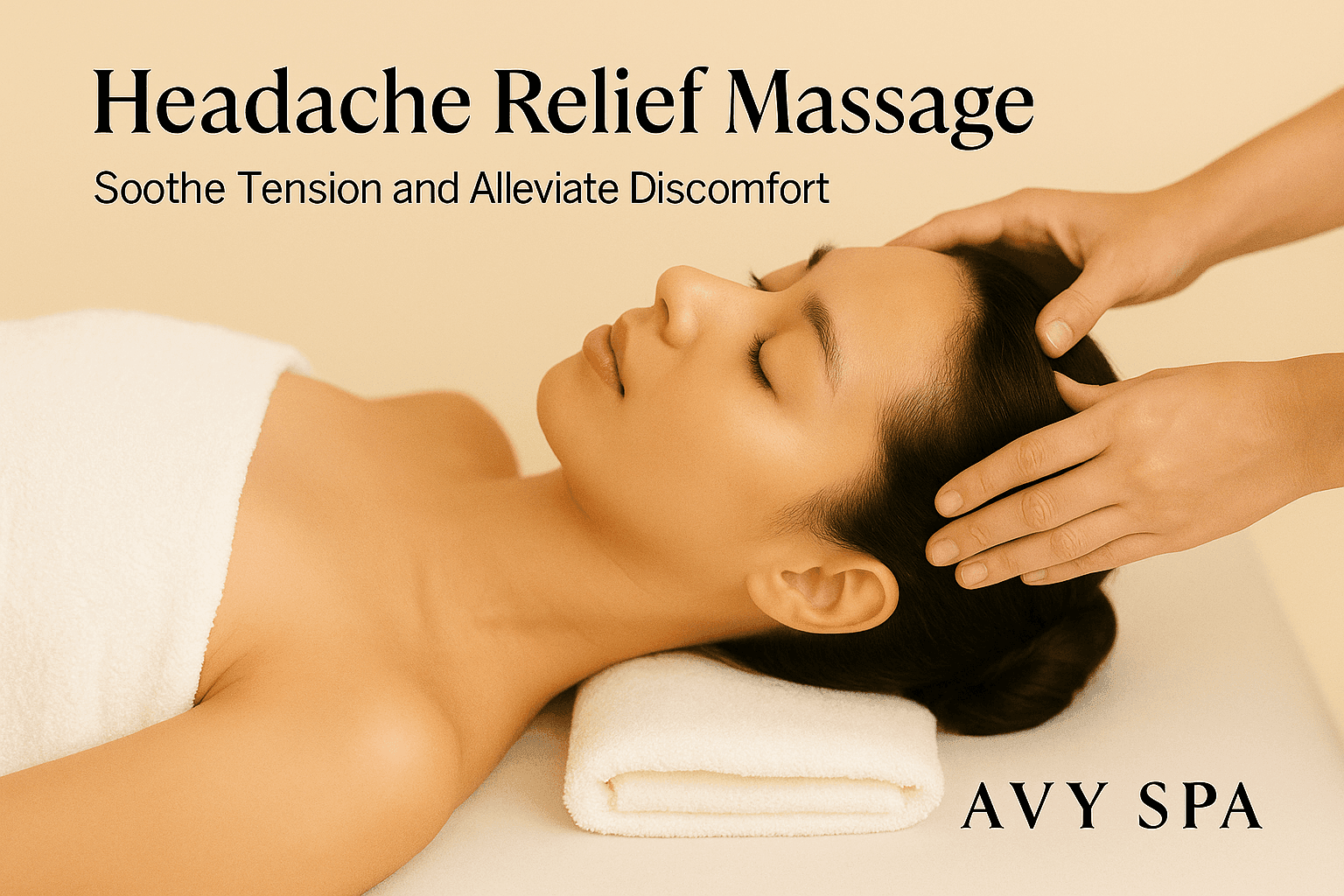 Woman receiving a gentle scalp and head massage at Avy Spa for headache relief and relaxation.
